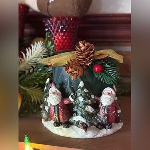 Festive Santa Candle Holder with Pine Accents